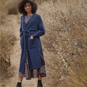Christy Dawn Sasha Cardigan Lambswool Knit Long Duster Pacific Blue OS GUC